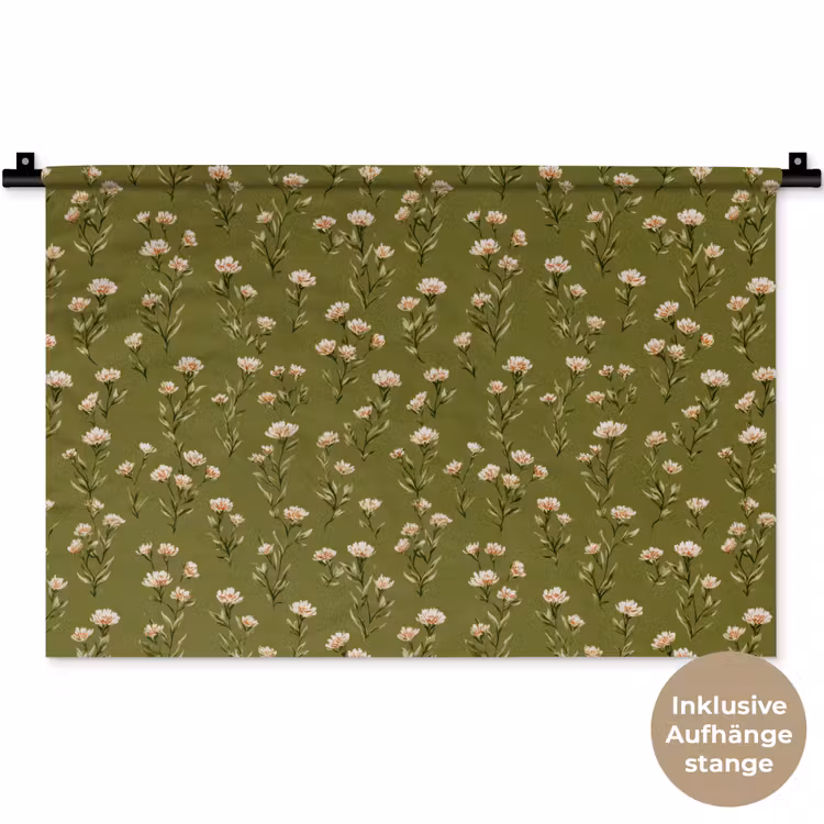 Landelijk - Bloemen -  Groen Wandkleed katoen klein 269 -t3d_DE