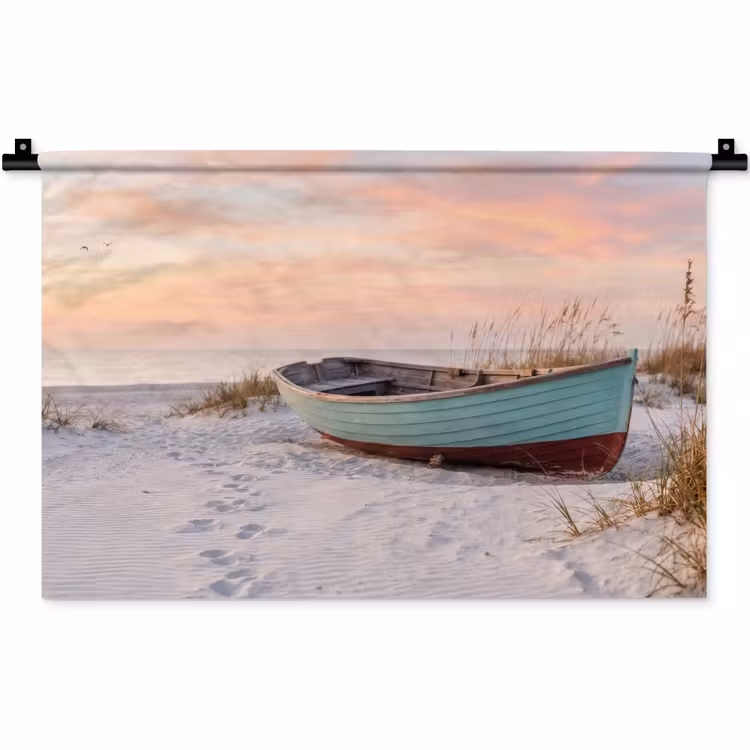 Rustiek - Roeiboot - Zandstrand Wandkleed katoen klein -zz3d