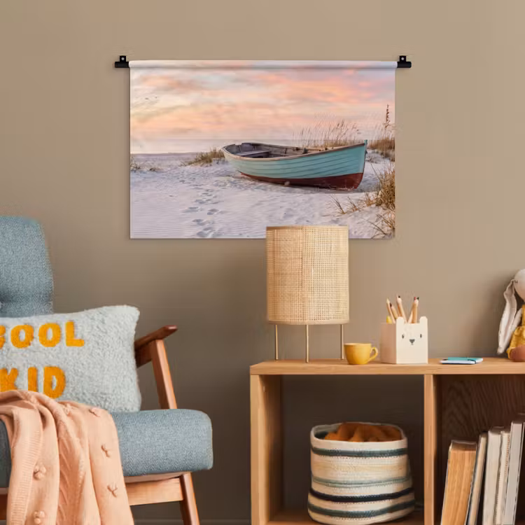 Rustiek - Roeiboot - Zandstrand Wandkleed katoen klein -wsfeer4_kind