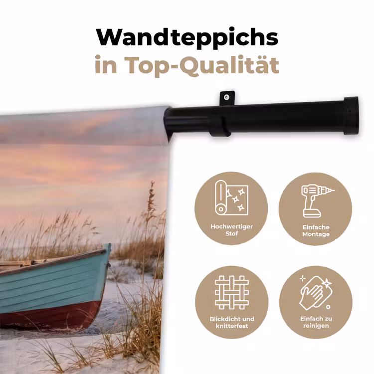 Rustiek - Roeiboot - Zandstrand Wandkleed katoen klein -tsfeer2_DE
