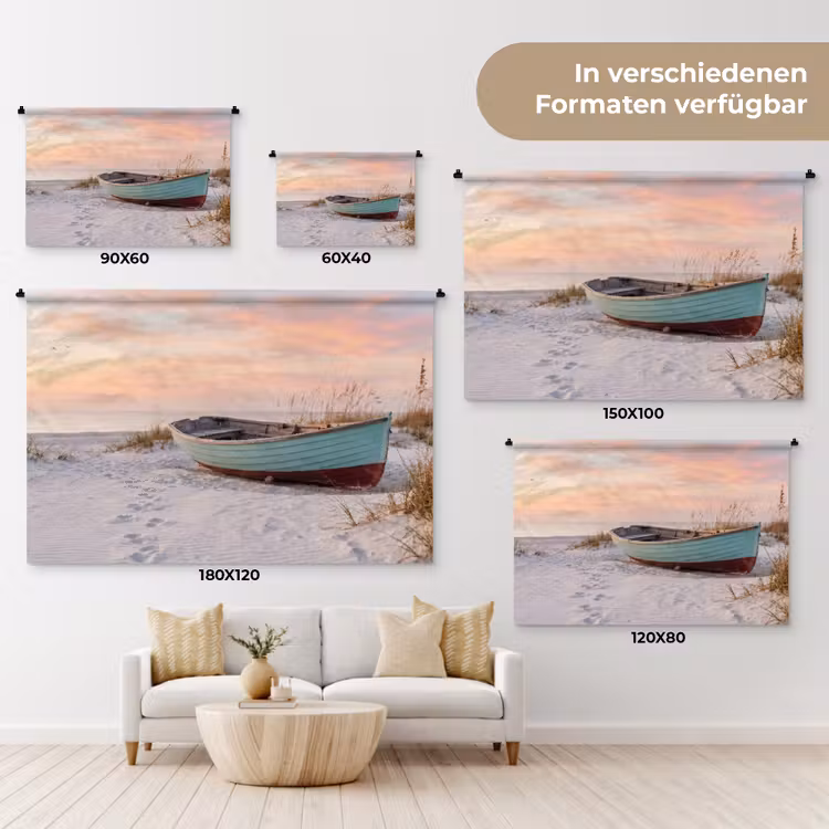 Rustiek - Roeiboot - Zandstrand Wandkleed katoen klein -tsfeer8_DE
