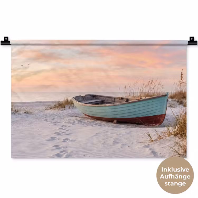 Rustiek - Roeiboot - Zandstrand Wandkleed katoen klein -t3d_DE