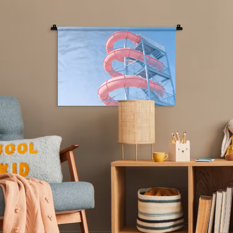 Glijbaan - Waterpark - Spiraal - Modern - Roze Wandkleed katoen klein -wsfeer4_kind