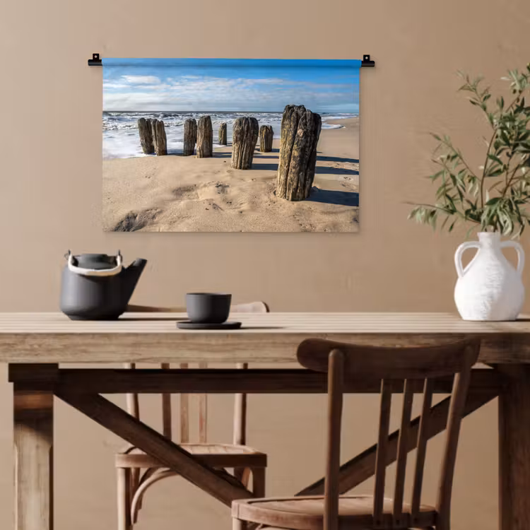 Zand - Strand - Paal - Water - Zomer Wandkleed katoen klein -sfeer6