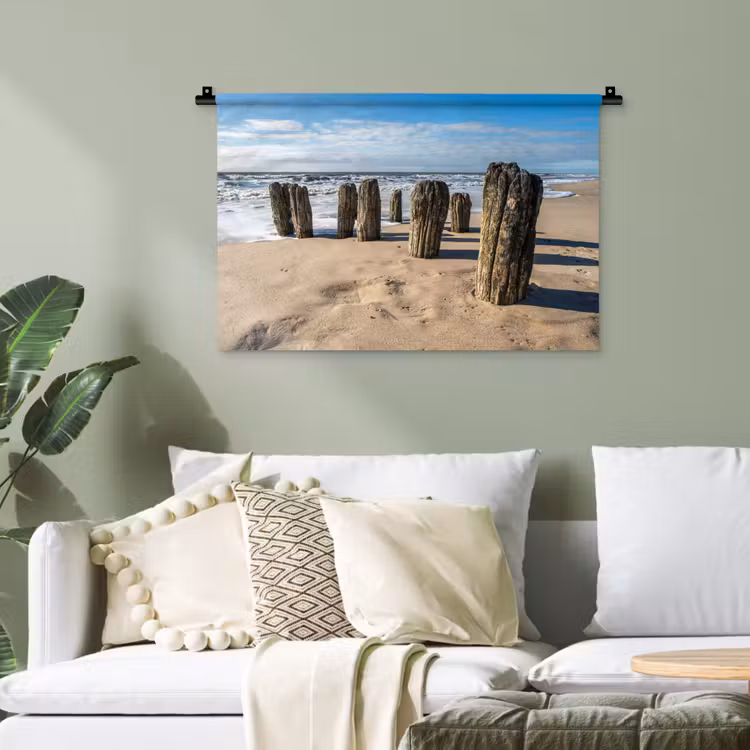 Zand - Strand - Paal - Water - Zomer Wandkleed katoen klein -sfeer7