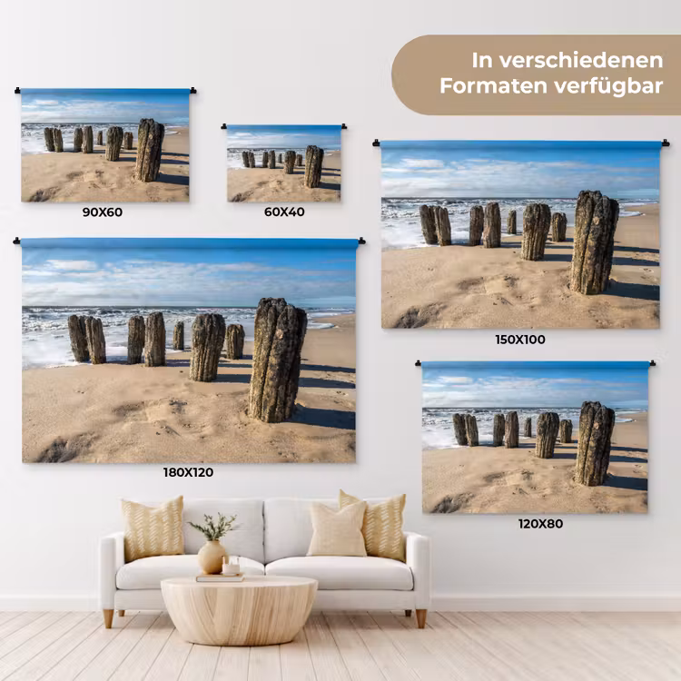 Zand - Strand - Paal - Water - Zomer Wandkleed katoen klein -tsfeer8_DE