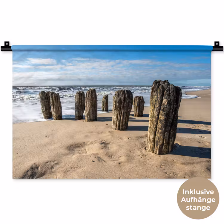 Zand - Strand - Paal - Water - Zomer Wandkleed katoen klein -t3d_DE