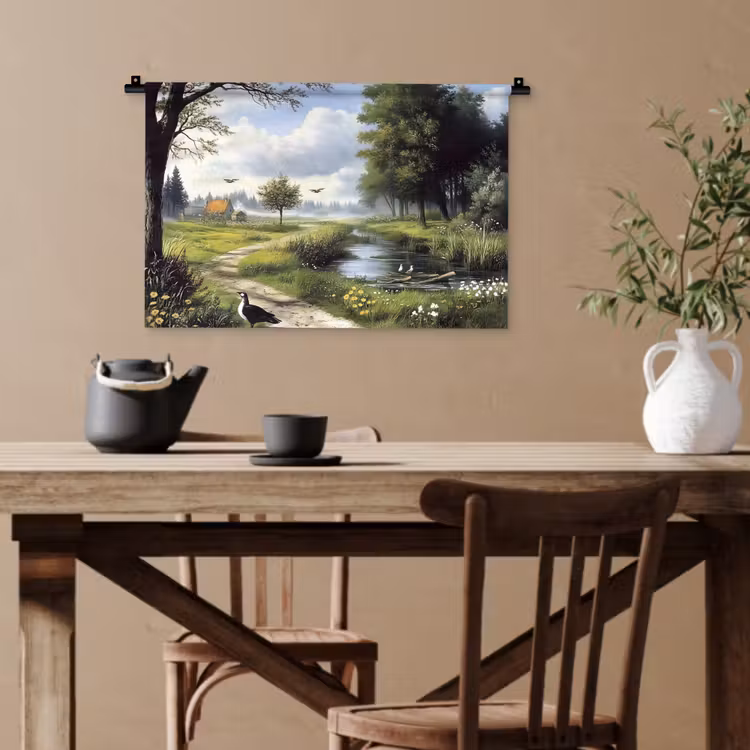 Zandpad - Groen landschap - Water Wandkleed katoen klein -sfeer6