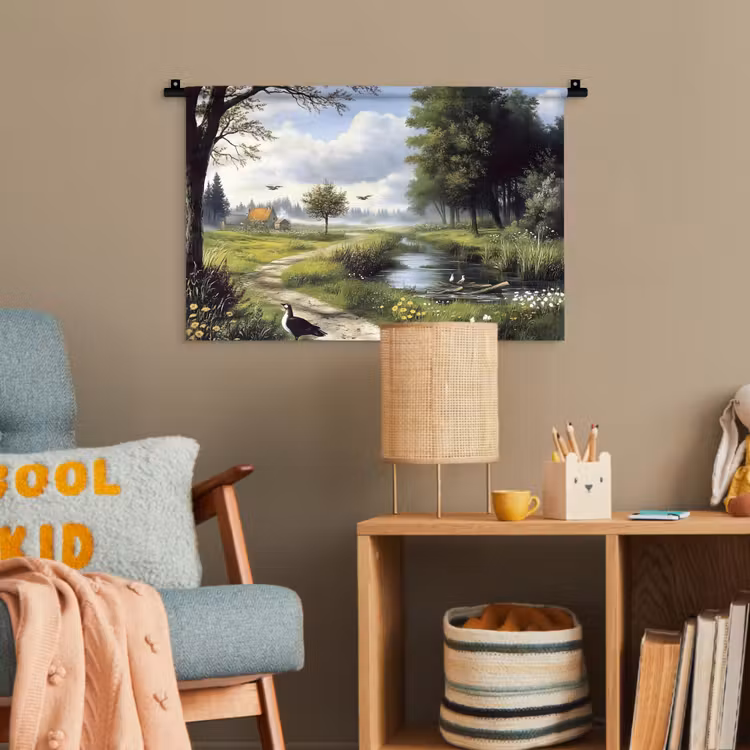 Zandpad - Groen landschap - Water Wandkleed katoen klein -wsfeer4_kind