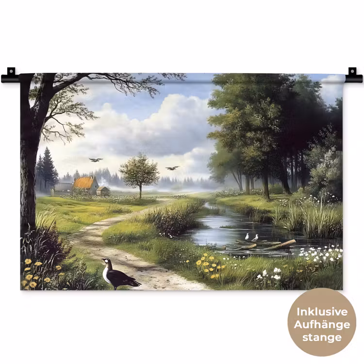 Zandpad - Groen landschap - Water Wandkleed katoen klein -t3d_DE