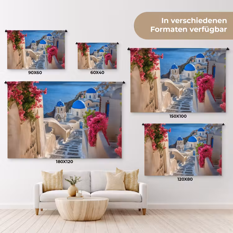 Santorini - Bloemen - Griekenland Wandkleed katoen klein -tsfeer8_DE