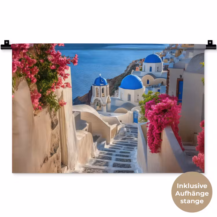 Santorini - Bloemen - Griekenland Wandkleed katoen klein -t3d_DE