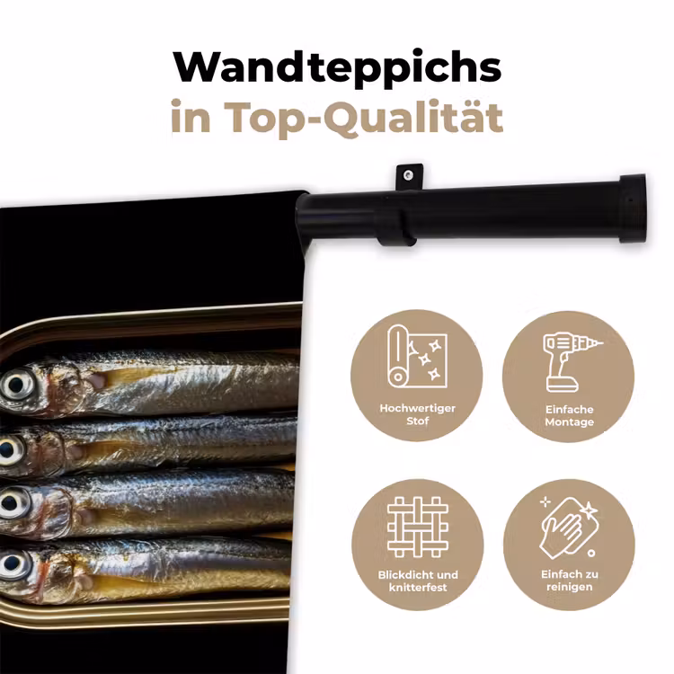 Sardines - Blik - Zwart - Vissen Wandkleed katoen klein -tsfeer2_DE