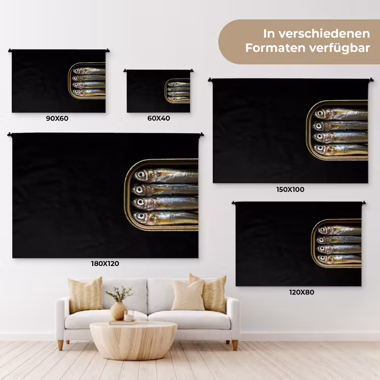 Sardines - Blik - Zwart - Vissen Wandkleed katoen klein -tsfeer8_DE