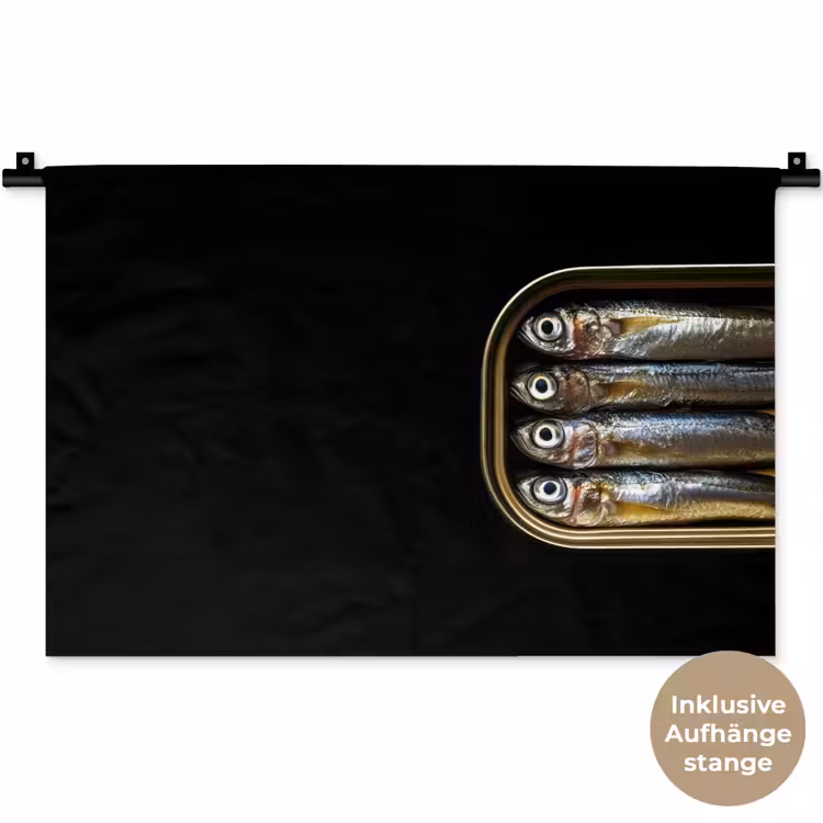 Sardines - Blik - Zwart - Vissen Wandkleed katoen klein -t3d_DE