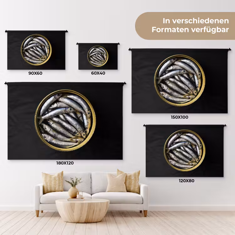 Sardines - Vissen - Rond - Zwart Wandkleed katoen klein -tsfeer8_DE