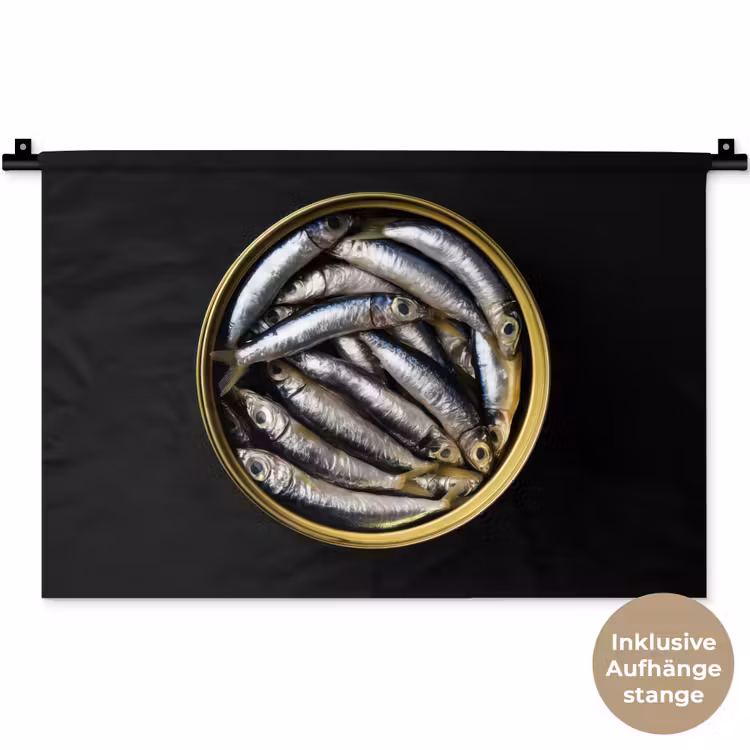 Sardines - Vissen - Rond - Zwart Wandkleed katoen klein -t3d_DE