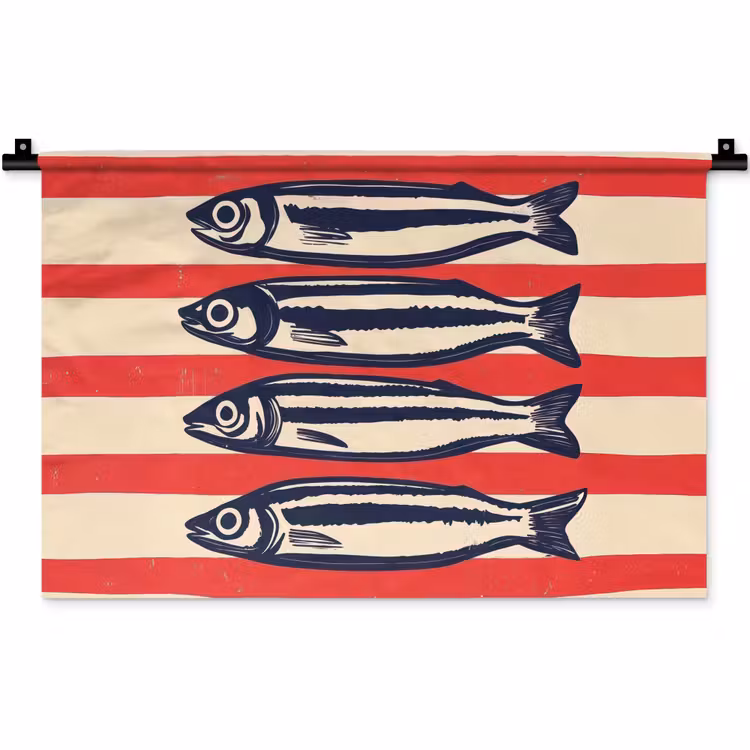 Sardines - Rood en beige strepen Wandkleed katoen klein -zz3d