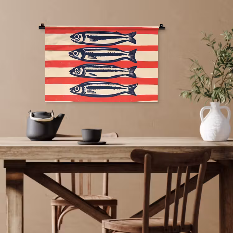 Sardines - Rood en beige strepen Wandkleed katoen klein -sfeer6