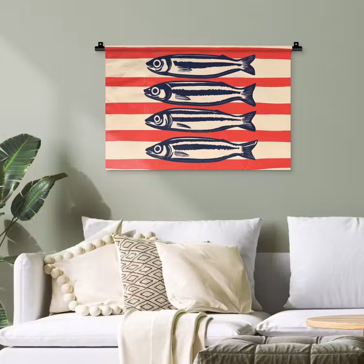 Sardines - Rood en beige strepen Wandkleed katoen klein -sfeer7