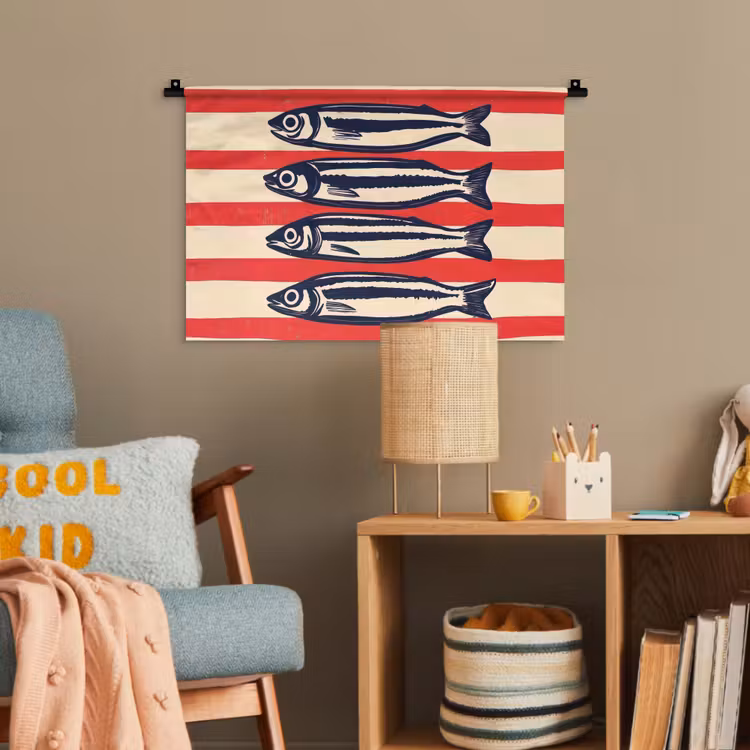 Sardines - Rood en beige strepen Wandkleed katoen klein -wsfeer4_kind