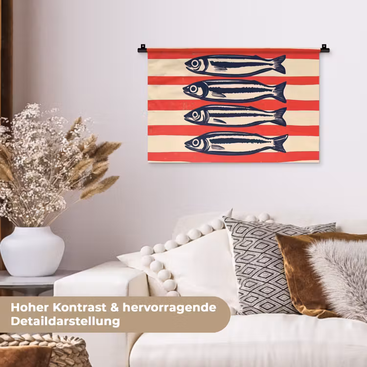 Sardines - Rood en beige strepen Wandkleed katoen klein -tsfeer1_DE