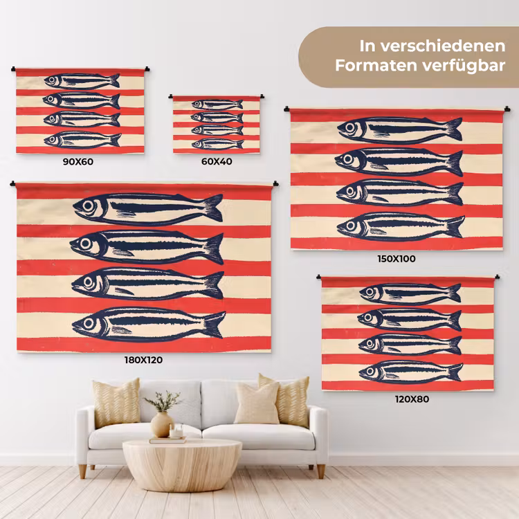 Sardines - Rood en beige strepen Wandkleed katoen klein -tsfeer8_DE
