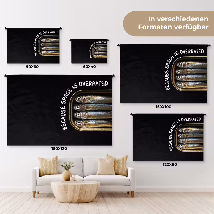 Sardines - Tekst - Vis - Blik Wandkleed katoen klein -tsfeer8_DE