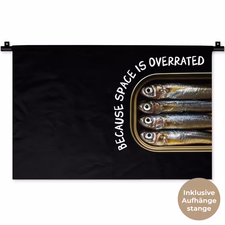 Sardines - Tekst - Vis - Blik Wandkleed katoen klein -t3d_DE