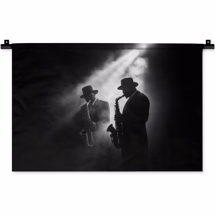 Saxofonisten - Hoeden - Rook - Licht Wandkleed katoen klein -zz3d