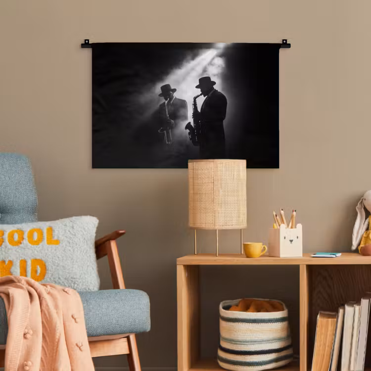 Saxofonisten - Hoeden - Rook - Licht Wandkleed katoen klein -wsfeer4_kind
