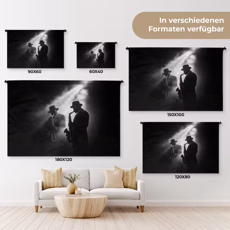 Saxofonisten - Hoeden - Rook - Licht Wandkleed katoen klein -tsfeer8_DE