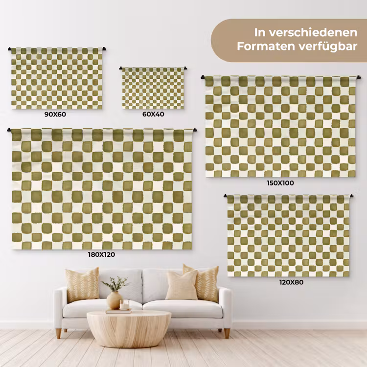 Schaak - Patroon - Groen Wandkleed katoen klein 269 -tsfeer8_DE