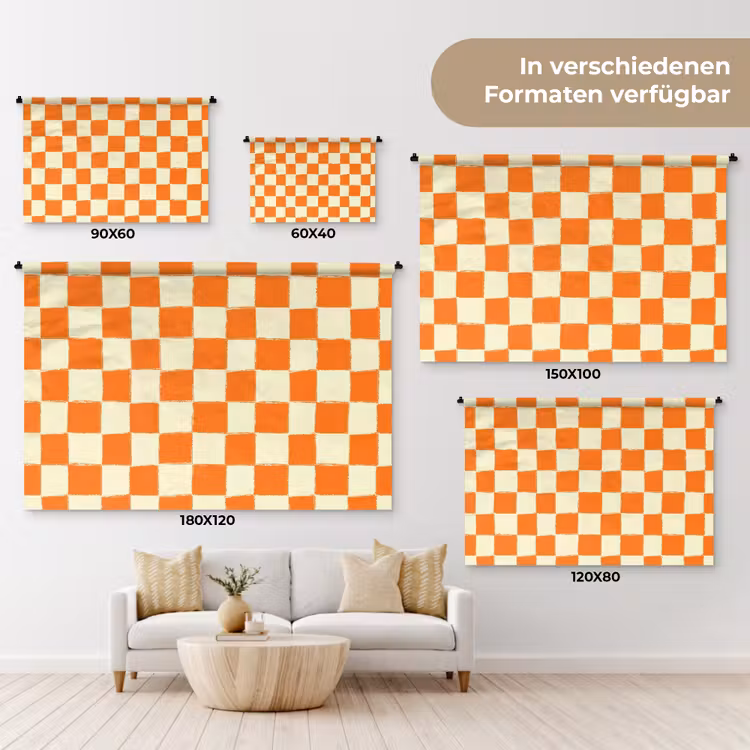 Schaak - Patroon - Oranje Wandkleed katoen klein 269 -tsfeer8_DE