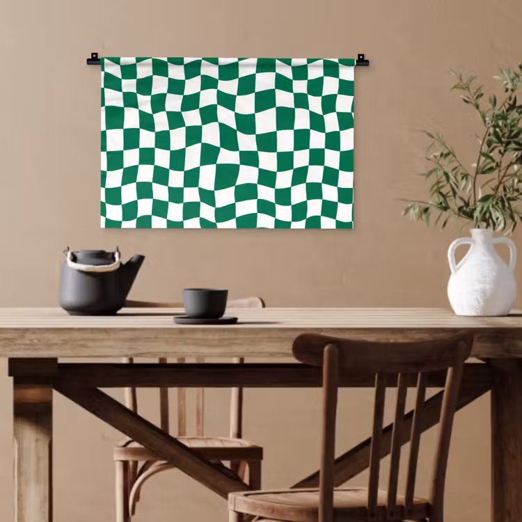Schaakbord - Golvend - Groen Wandkleed katoen klein 269 -sfeer6