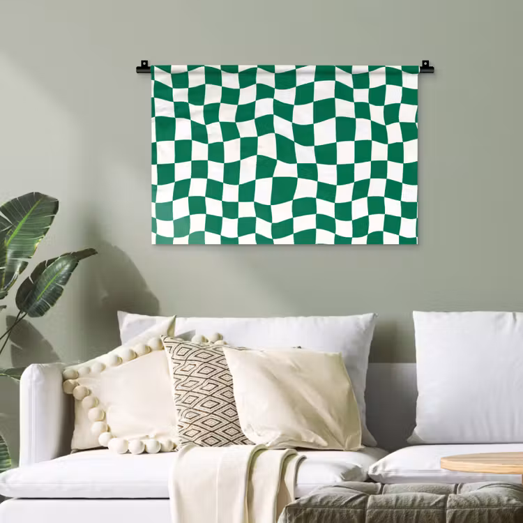 Schaakbord - Golvend - Groen Wandkleed katoen klein 269 -sfeer7