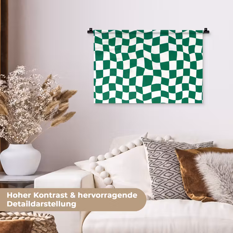 Schaakbord - Golvend - Groen Wandkleed katoen klein 269 -tsfeer1_DE