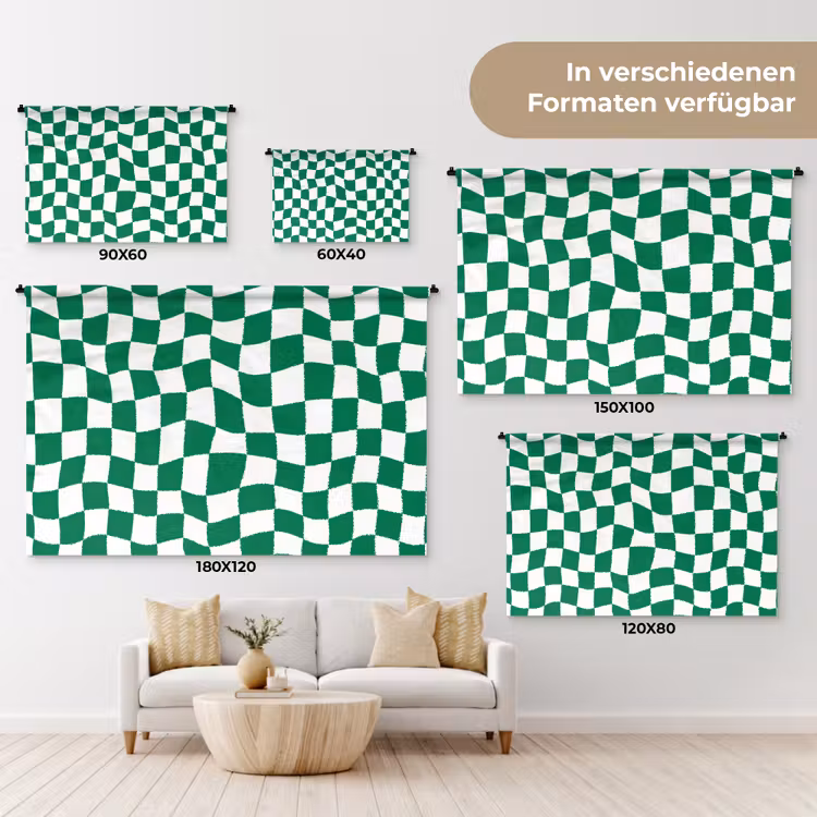 Schaakbord - Golvend - Groen Wandkleed katoen klein 269 -tsfeer8_DE