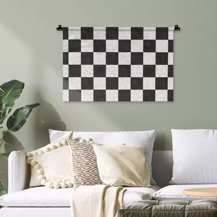 Dambord - Marmer - Zwart - Wit Wandkleed katoen klein 269 -sfeer7