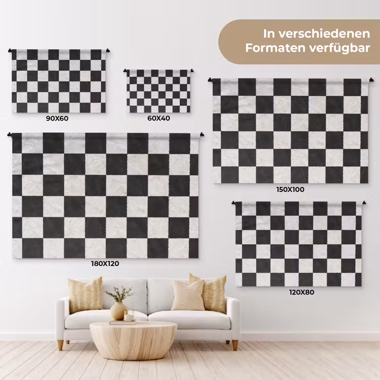 Dambord - Marmer - Zwart - Wit Wandkleed katoen klein 269 -tsfeer8_DE