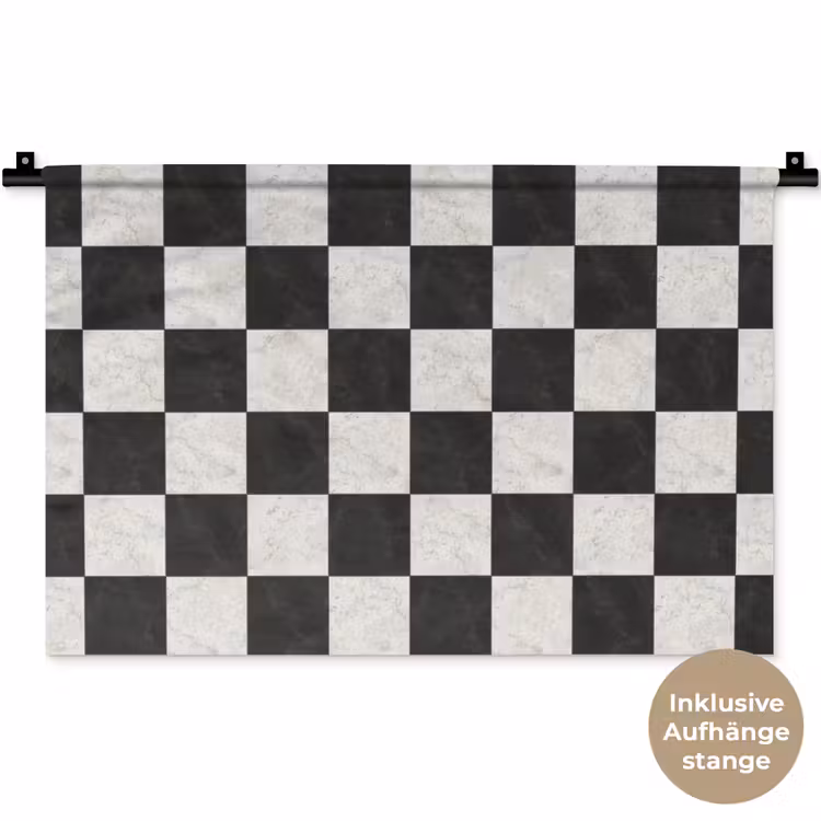 Dambord - Marmer - Zwart - Wit Wandkleed katoen klein 269 -t3d_DE