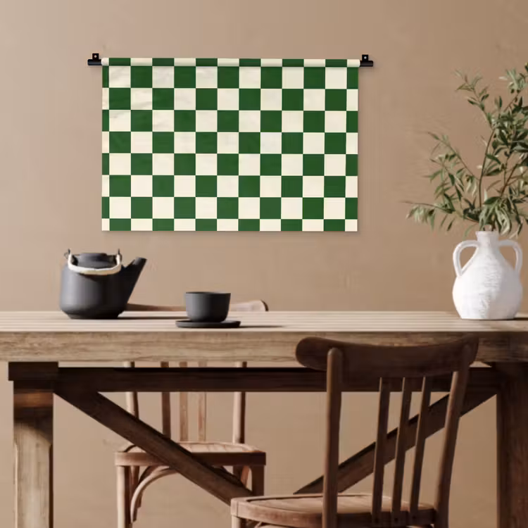 Schaakbord - Patroon - Groen Wandkleed katoen klein 269 -sfeer6