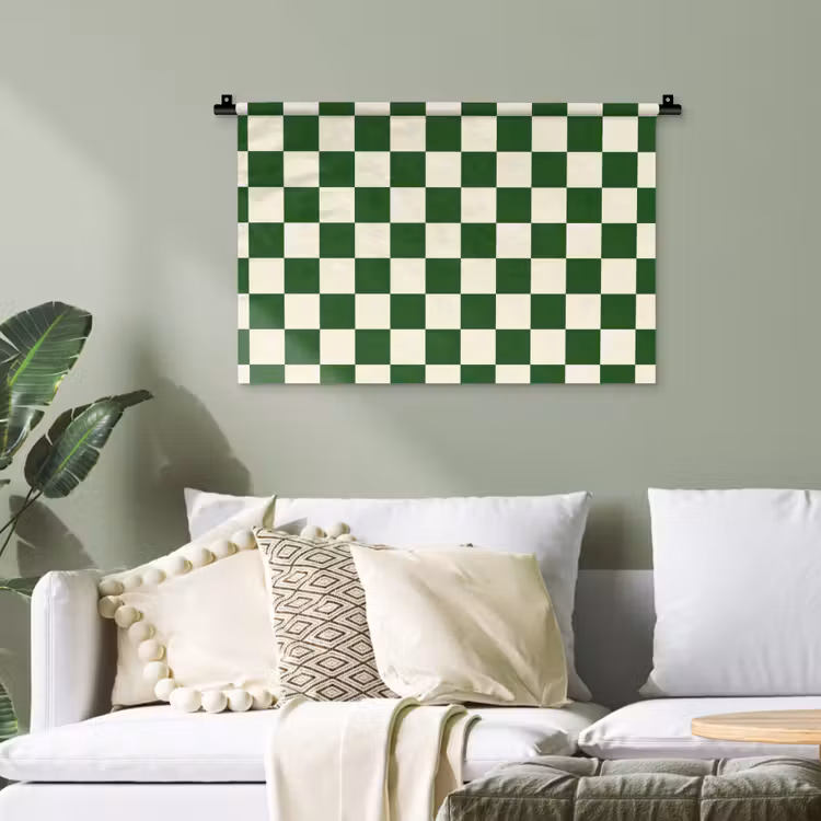 Schaakbord - Patroon - Groen Wandkleed katoen klein 269 -sfeer7