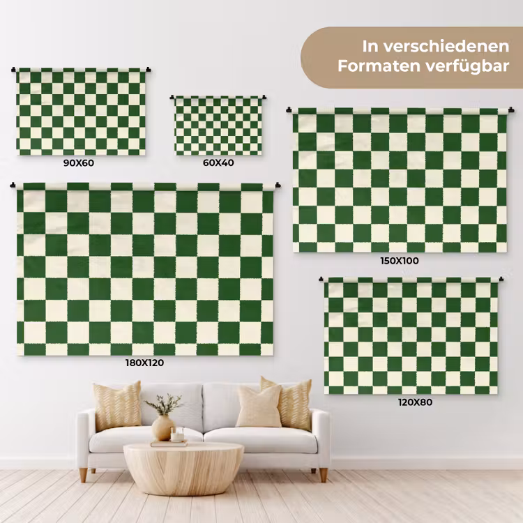 Schaakbord - Patroon - Groen Wandkleed katoen klein 269 -tsfeer8_DE