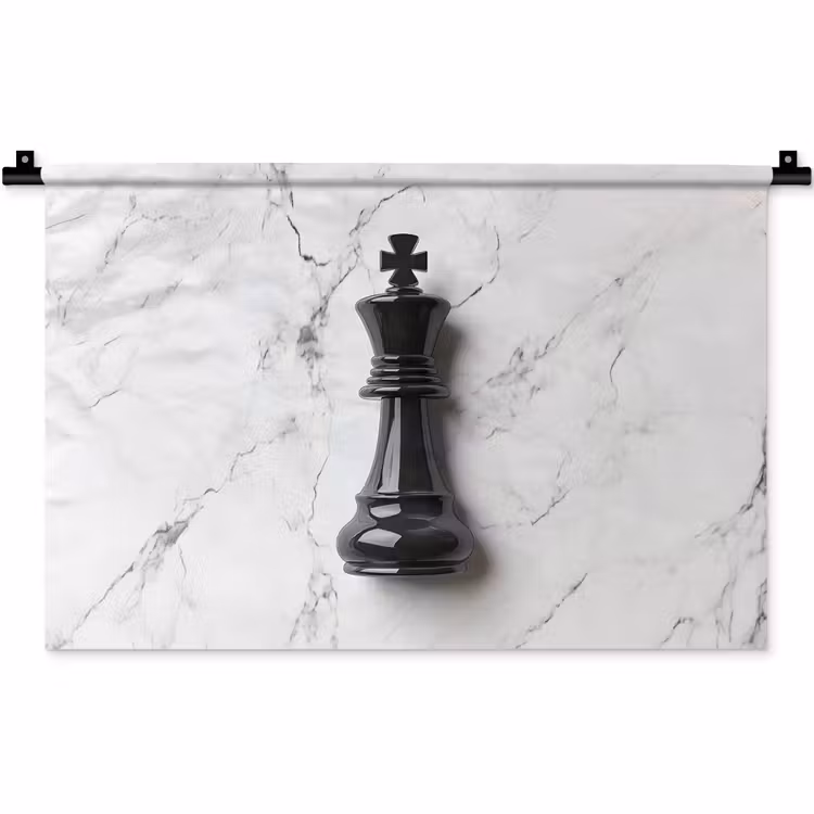 Schaakstuk - Koning - Zwart - Marmer Wandkleed katoen klein -zz3d