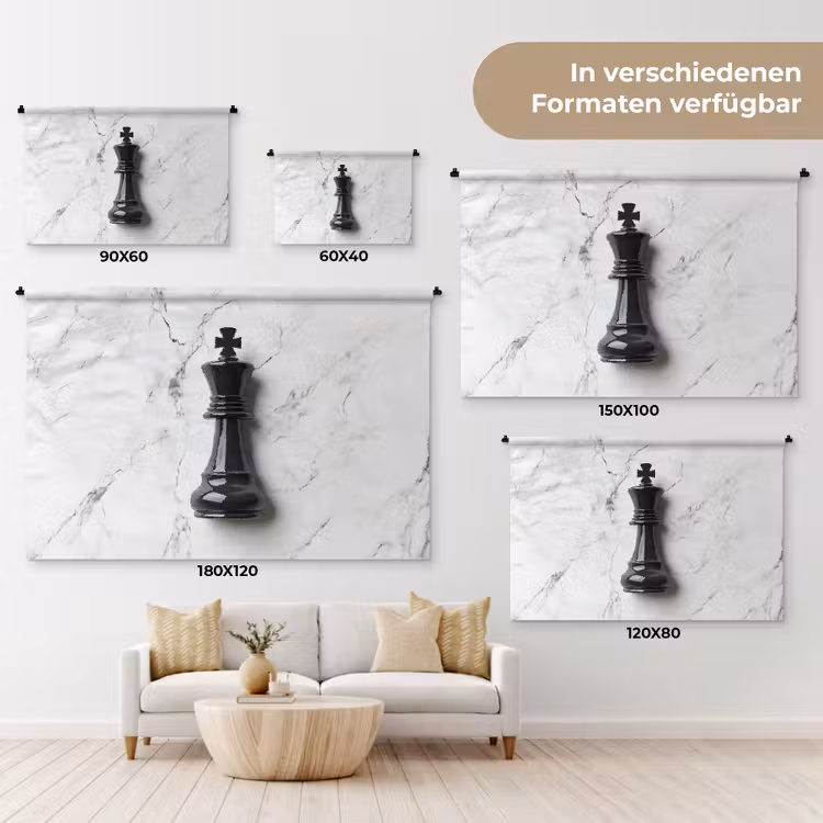Schaakstuk - Koning - Zwart - Marmer Wandkleed katoen klein -tsfeer8_DE