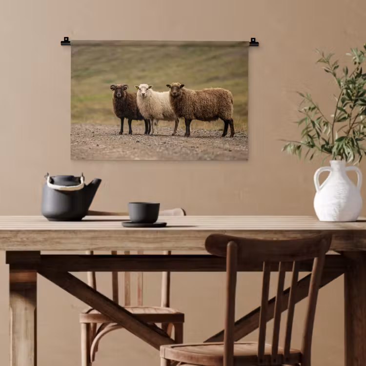 Schapen - Bruin - Wit - Grindpad Wandkleed katoen klein -sfeer6