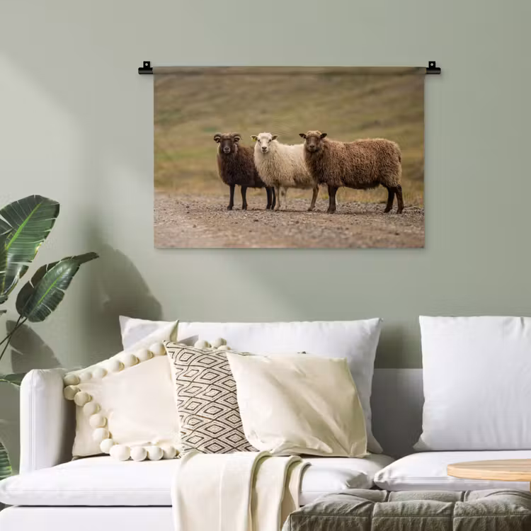 Schapen - Bruin - Wit - Grindpad Wandkleed katoen klein -sfeer7