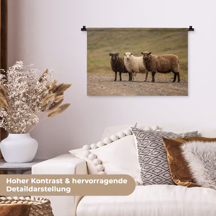 Schapen - Bruin - Wit - Grindpad Wandkleed katoen klein -tsfeer1_DE