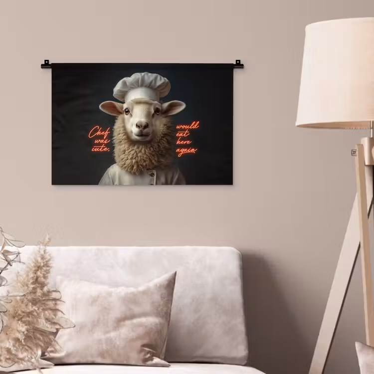 Schaap - Kokskleding - Neon - Quote Wandkleed katoen klein -sfeer4